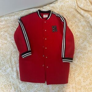 Long Red Wool Baseball Jacket